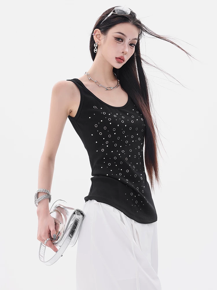 Thiết kế nhân vật ABWEAR-áo vest thiết kế đinh tán bằng kim loại nguyên bản dành cho nữ, áo không tay vừa vặn