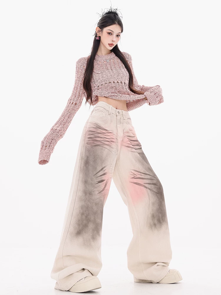 ABWEAR ra mắt - quần jean nữ kiểu Mỹ độc đáo với họa tiết bắn mực, quần ống rộng mới dành cho mùa xuân và mùa hè.