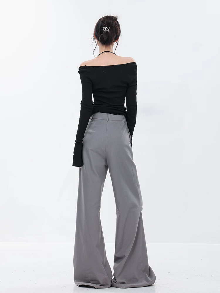 Quần tây ống rộng xếp ly cao cấp kiểu dáng mới mùa xuân của ABWEAR dành cho nữ, quần ống rộng xếp ly phong cách đường phố Mỹ