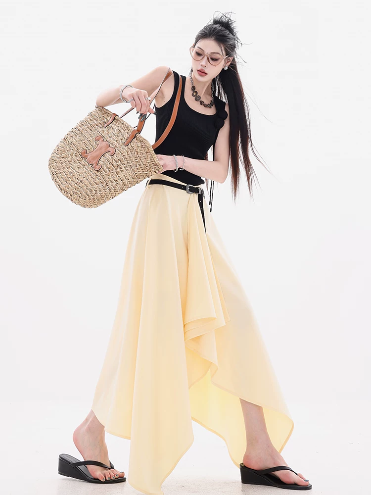 ABWEAR Wandering Painter - Váy chữ A thiết kế không đều kiểu dáng độc đáo Váy dài dáng rộng che phủ cho nữ