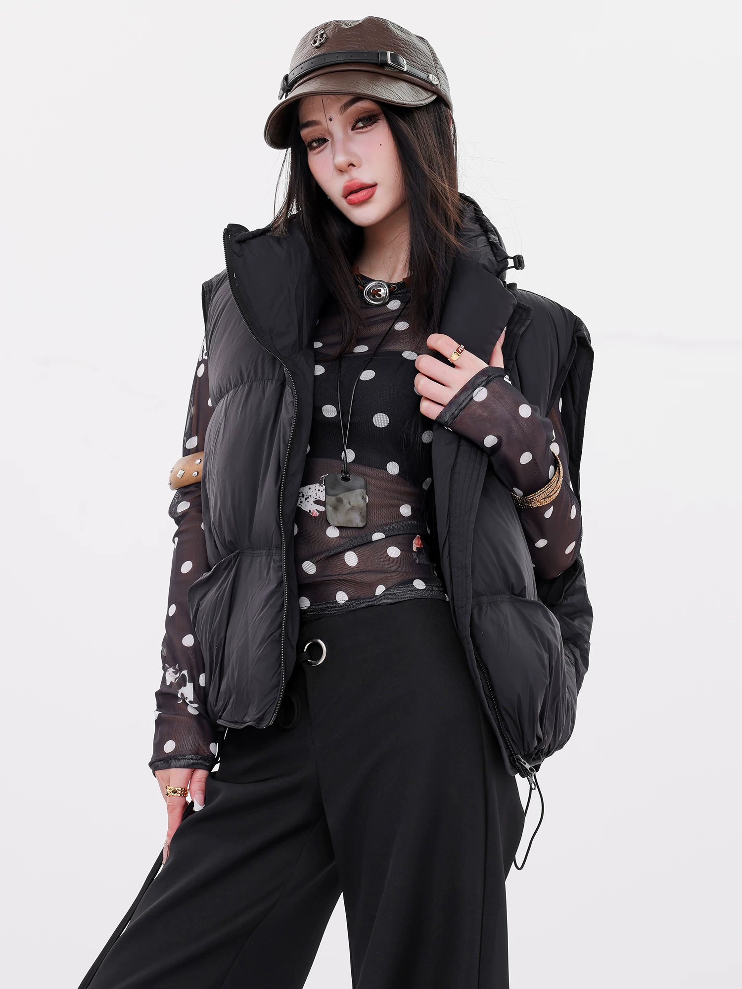 ABWLR Warm Winter Snowflake - Áo vest cổ đứng kiểu Dopamine nguyên bản dành cho nữ, áo khoác không tay ngắn rộng rãi đa năng