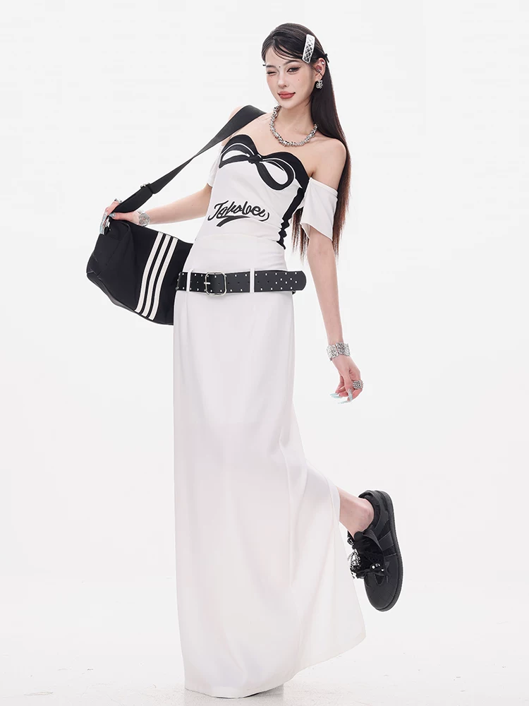 ABWEAR Modern Night - Váy trắng nguyên bản dành cho nữ, phong cách mùa thu mới, dáng ôm, váy dài ôm hông có thắt lưng