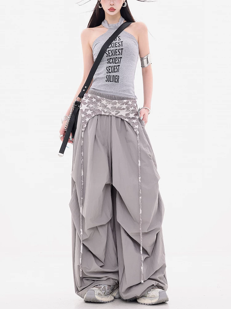 ABWEAR Dynamic Zone - Quần thường ngày nhiều lớp có eo co giãn nguyên bản dành cho nữ, quần ống rộng rộng rãi và bay bổng
