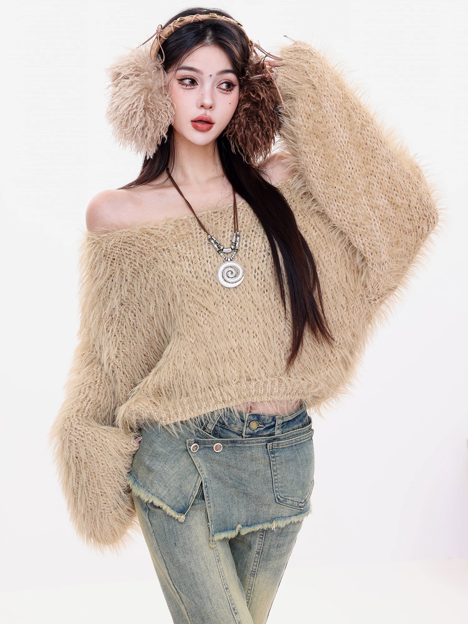 ABWLR Autumn Filter - Áo len đan tua rua phong cách lười biếng nguyên bản dành cho nữ, Áo len ngắn dáng rộng mùa đông mới