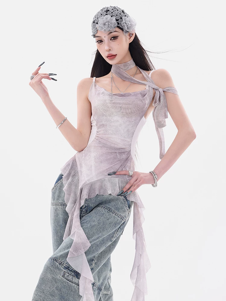 ABWEAR Know the Summer-Áo yếm có dây đeo không đều kiểu dáng độc đáo dành cho nữ