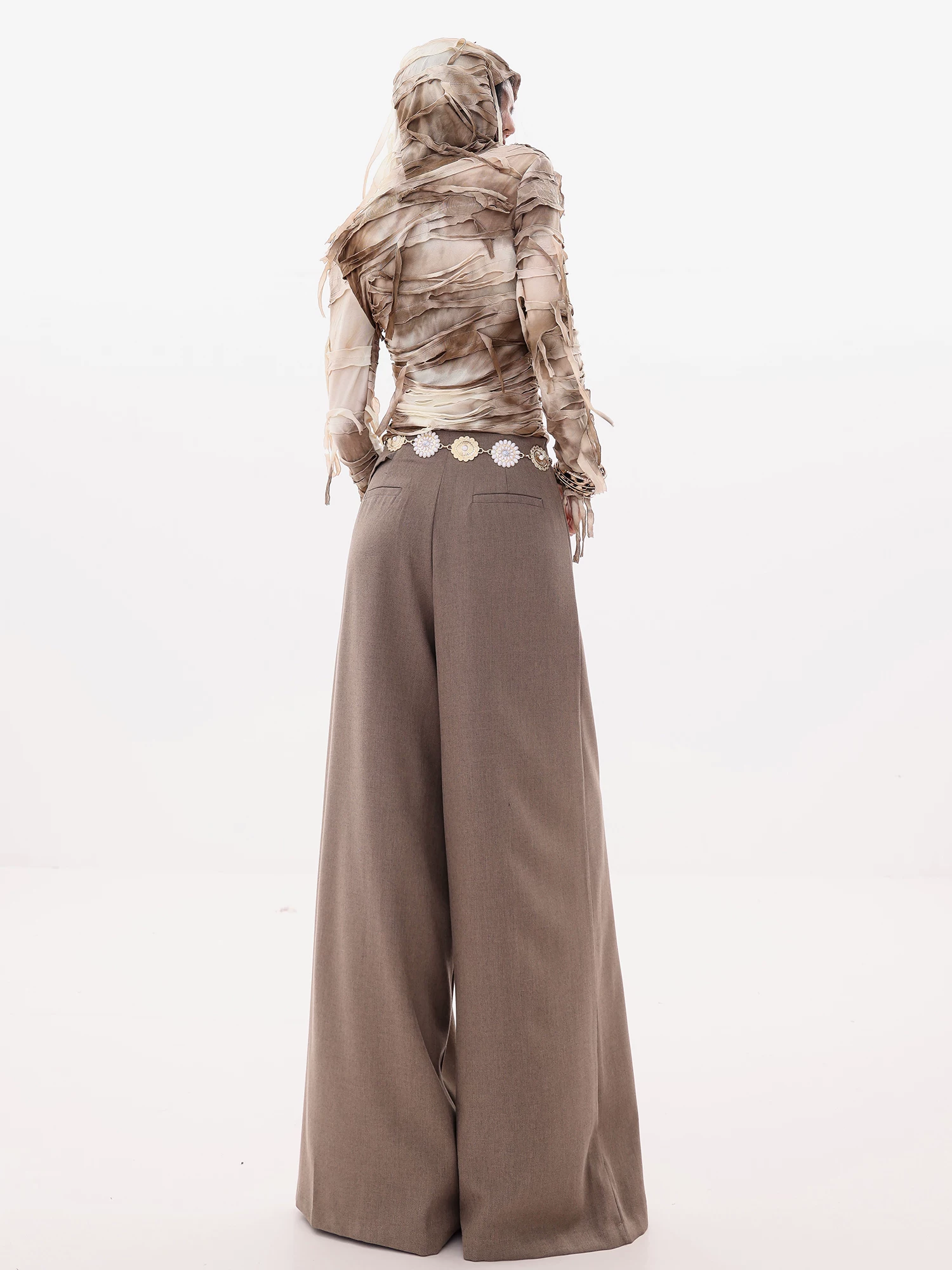ABWLR All-Around Item - Quần vest buộc dây cổ điển nguyên bản dành cho nữ, phong cách mùa thu mới, dáng rộng, quần ống rộng thẳng giúp giảm béo