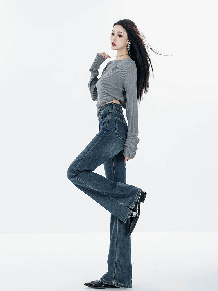 Quần Jeans Xòe Phong Cách Vintage Mùa Hè ABWEAR Cho Nữ 2025 Mẫu Mới Cạp Cao Giúp Giảm Béo