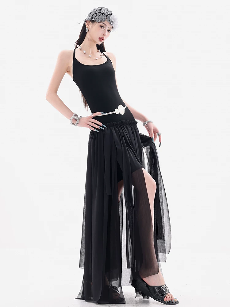 ABWEAR Inspiration Muse - Váy thiết kế ruy băng bất đối xứng xếp ly nguyên bản dành cho nữ, váy dài ôm eo, dáng ôm