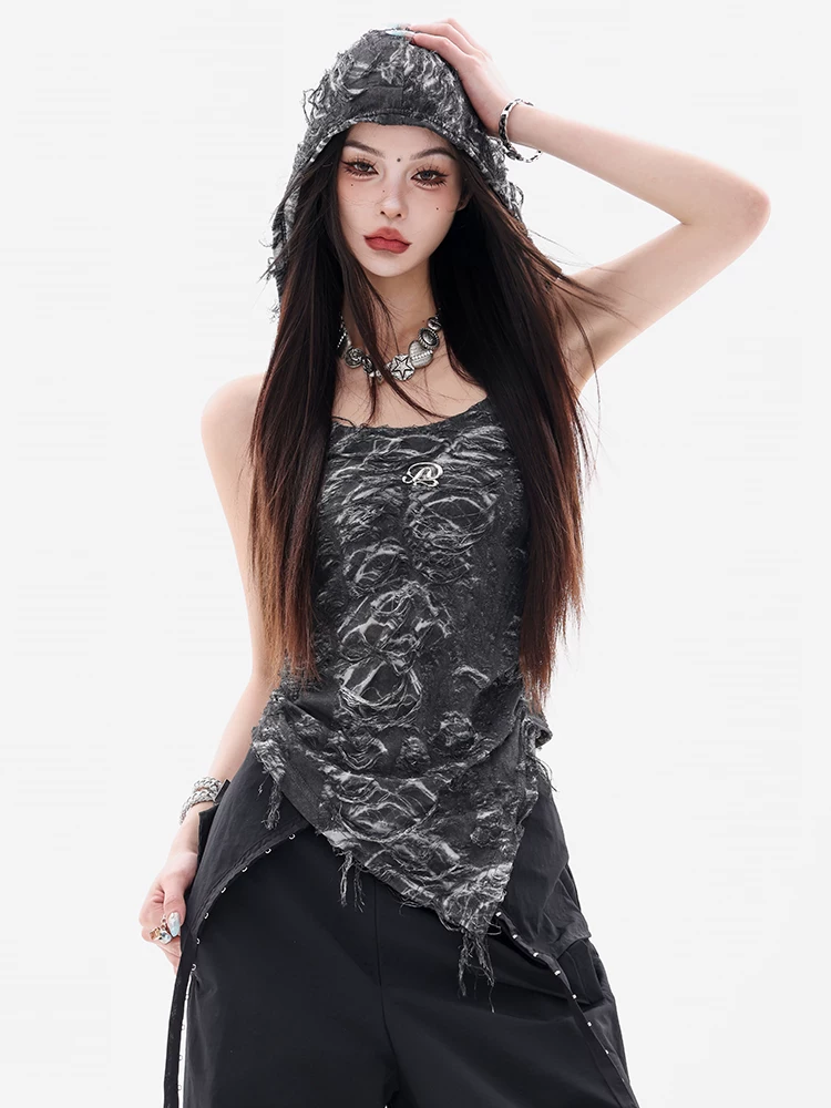 ABWEAR Shibuya Heat Wave - Áo thun có mũ trùm đầu kiểu dáng phong cách đất hoang nguyên bản, thiết kế cắt ren, kiểu dáng ôm sát dành cho nữ