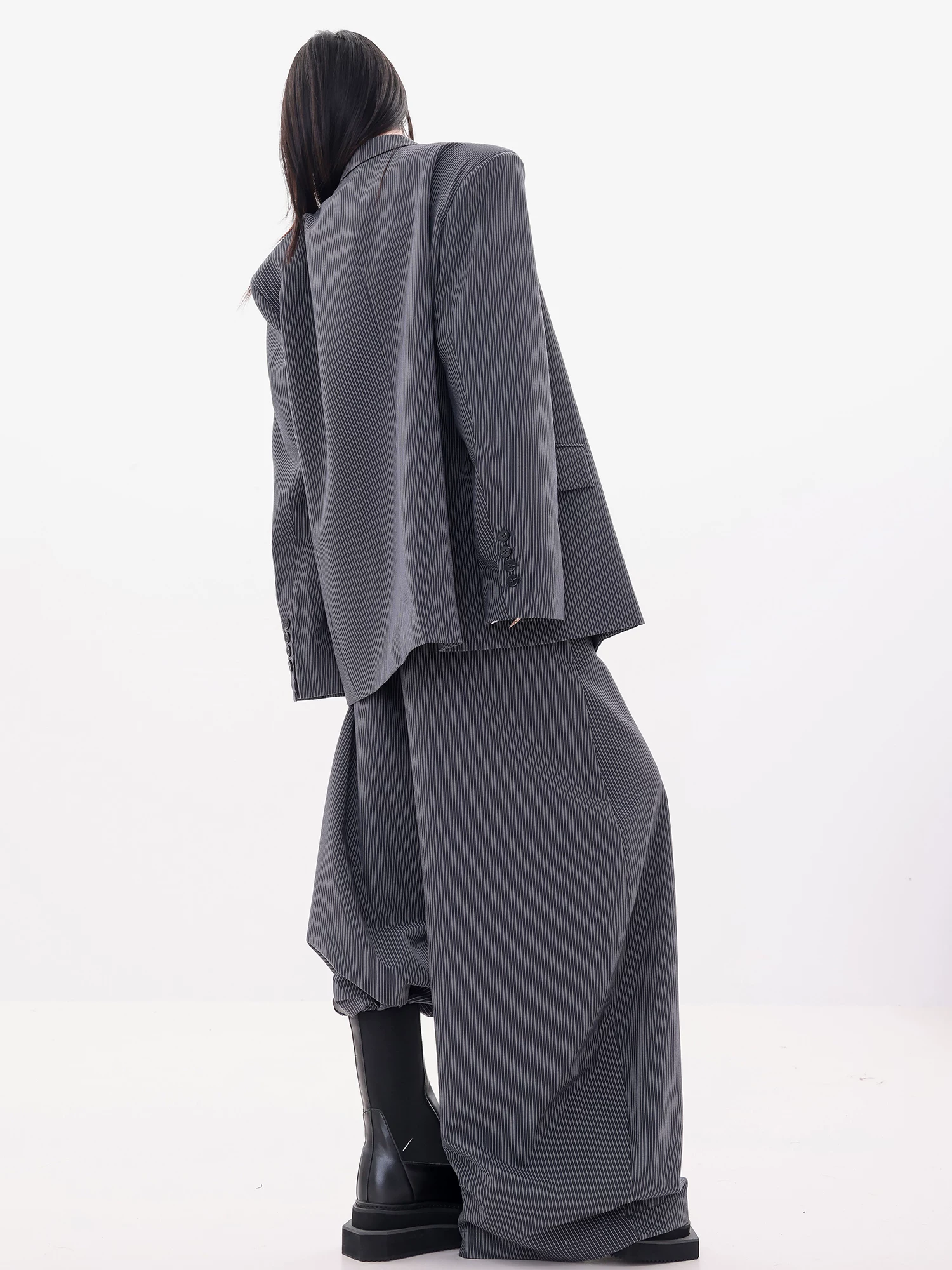 ABWLR Art Editor - Quần vest sọc cổ điển kiểu Mỹ nguyên bản dành cho nữ, Quần vest rộng rãi và đa năng Bộ hai mảnh
