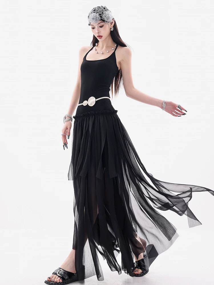 ABWEAR Inspiration Muse - Váy thiết kế ruy băng bất đối xứng xếp ly nguyên bản dành cho nữ, váy dài ôm eo, dáng ôm
