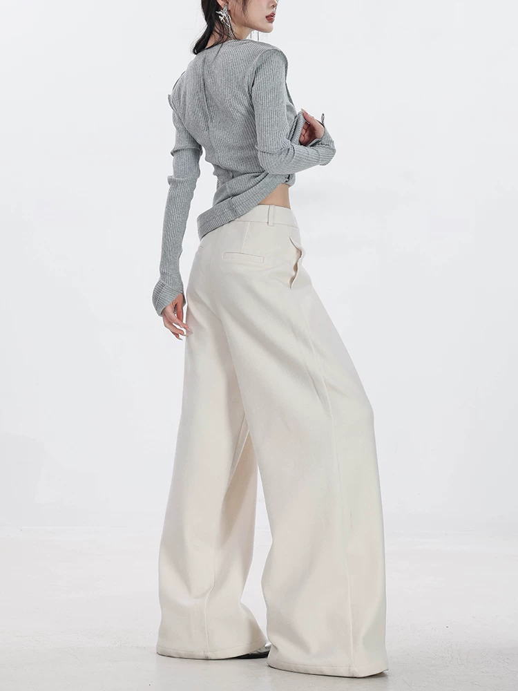 ABWEAR Urban Stroll - Quần ống rộng dày dặn bằng len Drapey nguyên bản dành cho nữ, Quần ống thẳng mùa thu đông, Quần thường ngày rộng rãi