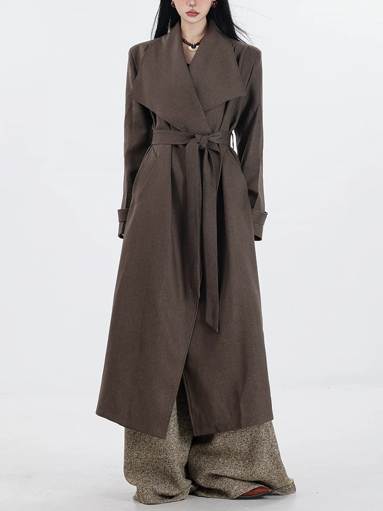 ABWAER Berlin's Autumn - Quần áo nữ thu đông nguyên bản, phong cách lười biếng, dáng rộng, dài quá đầu gối, áo khoác thanh lịch và sang trọng.