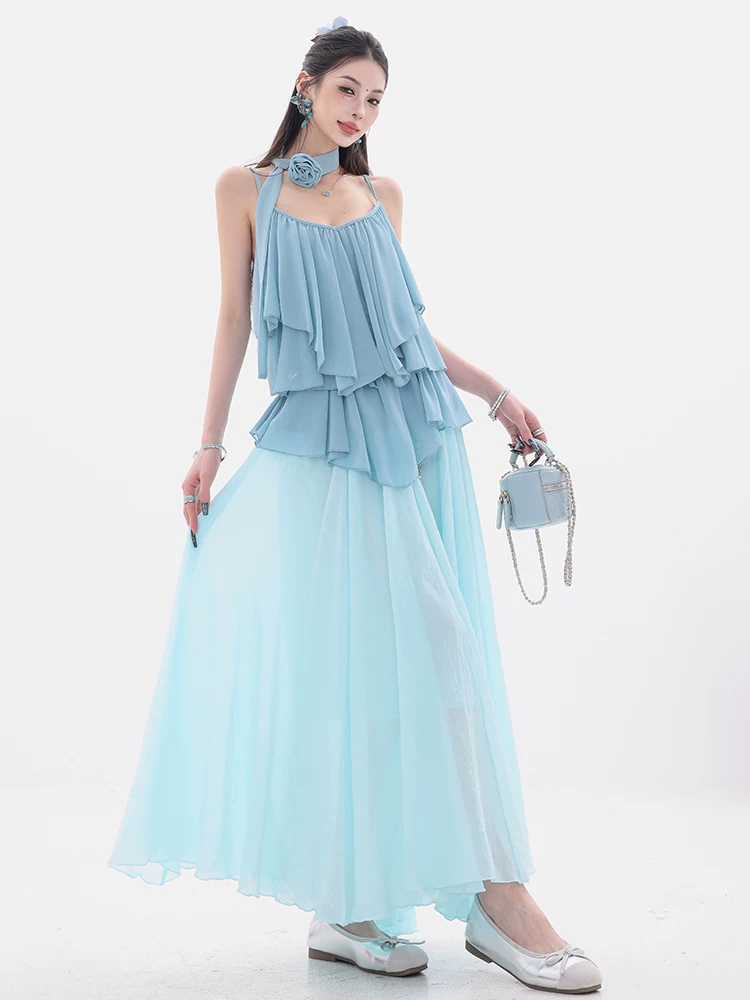 ABWEAR Tiệc trà ngọt kiểu Pháp - phong cách lười biếng thiết kế bất quy tắc Váy chữ A ôm eo dành cho nữ