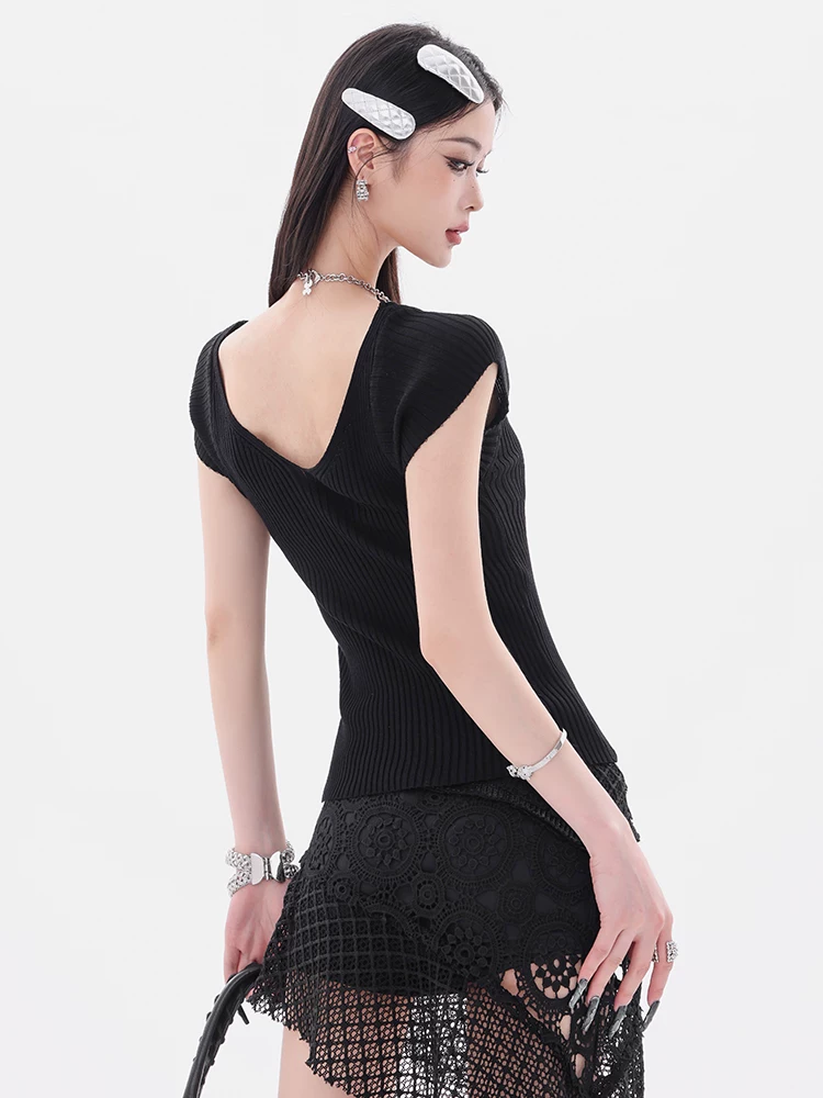 Quy tắc giản dị của ABWEAR - Áo thun ngắn tay dệt kim phong cách Hàn Quốc nguyên bản dành cho nữ