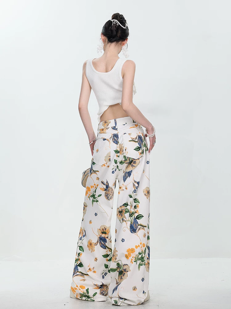 Quần jean ống rộng màu trắng thiết kế in họa tiết ABWEAR dành cho nữ, quần ống rộng dáng thẳng tôn dáng sành điệu