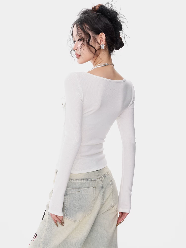 ABWEAR Tiếng bí mật của người Ba Tư - Áo thun dài tay màu trắng nguyên bản dành cho nữ, thiết kế thắt lưng gợi cảm, áo lót