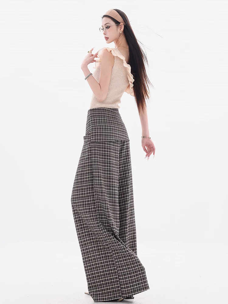 ABWEAR Đảo ngược phong cách Anh quốc - Thiết kế cà vạt kẻ sọc không đều kiểu Hàn Quốc nguyên bản Quần âu nữ Quần ống rộng