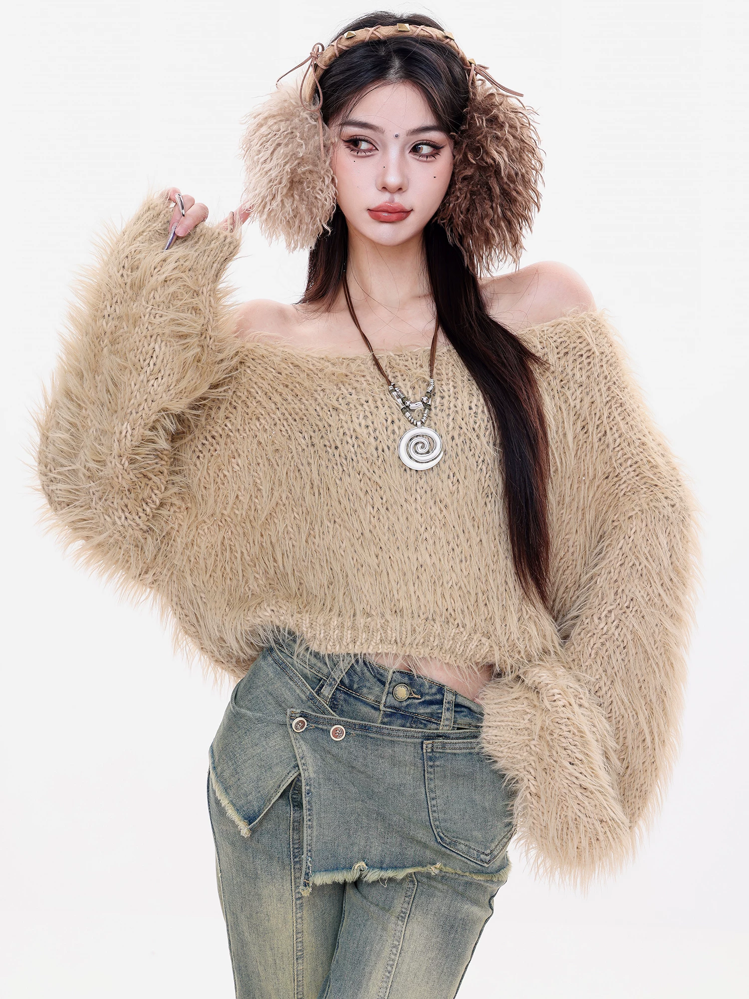 ABWLR Autumn Filter - Áo len đan tua rua phong cách lười biếng nguyên bản dành cho nữ, Áo len ngắn dáng rộng mùa đông mới