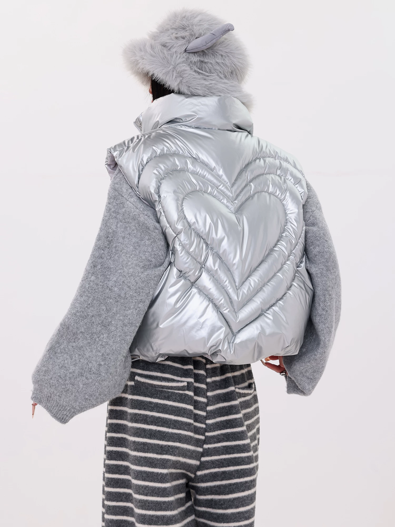 ABWLR Snowy Journey - Áo khoác cotton không tay kiểu dáng công nghệ tương lai nguyên bản Áo khoác cotton ngắn cổ đứng dành cho nữ