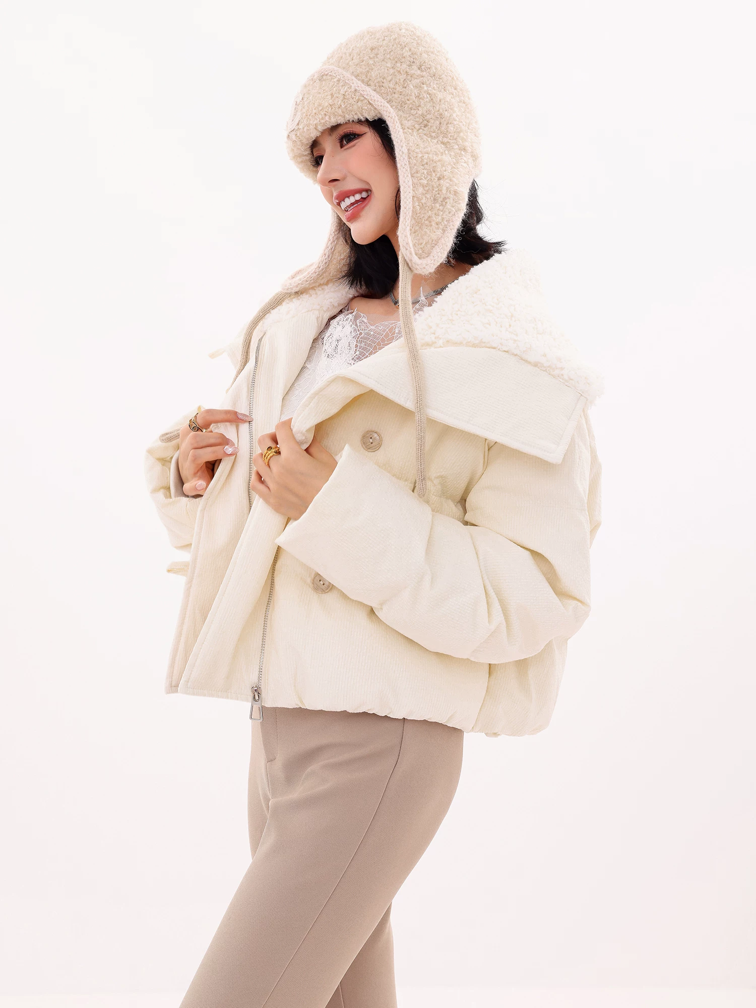 Áo khoác bông ngắn mùa đông ABWLR Winter Love Song - Áo khoác phao nữ cổ trụ ấm áp mùa đông 2025