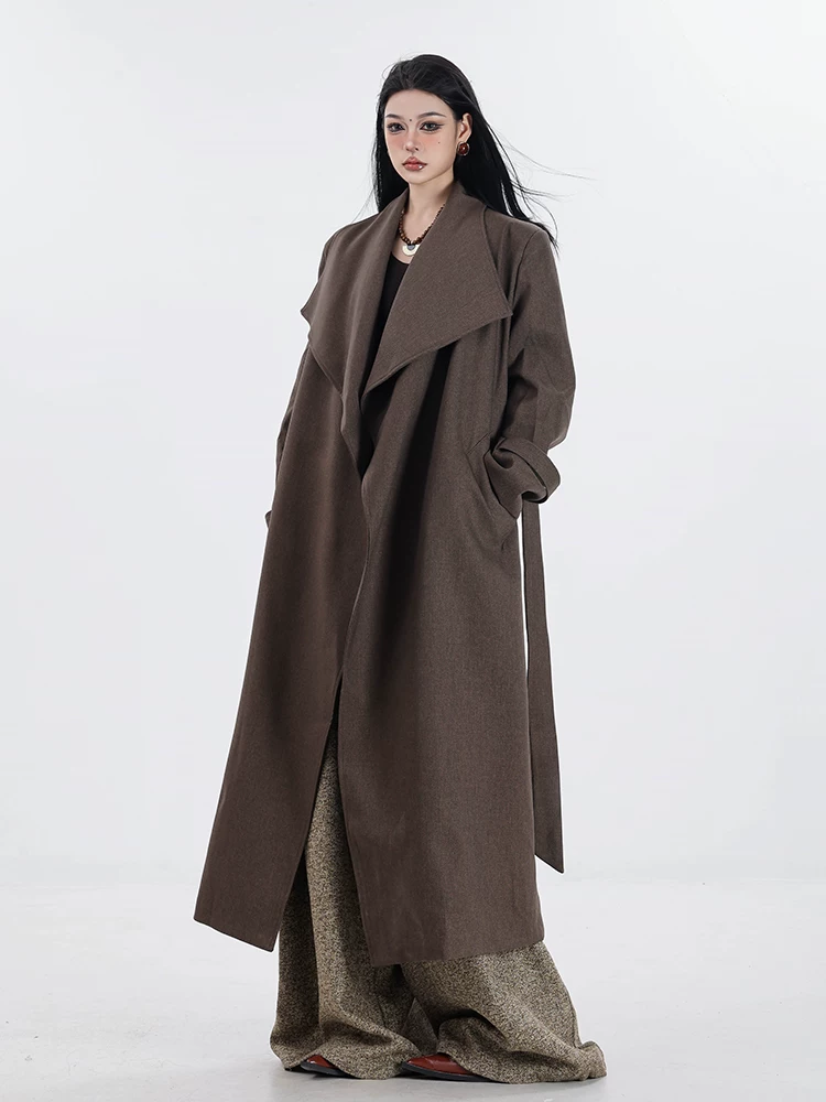 ABWAER Berlin's Autumn - Quần áo nữ thu đông nguyên bản, phong cách lười biếng, dáng rộng, dài quá đầu gối, áo khoác thanh lịch và sang trọng.