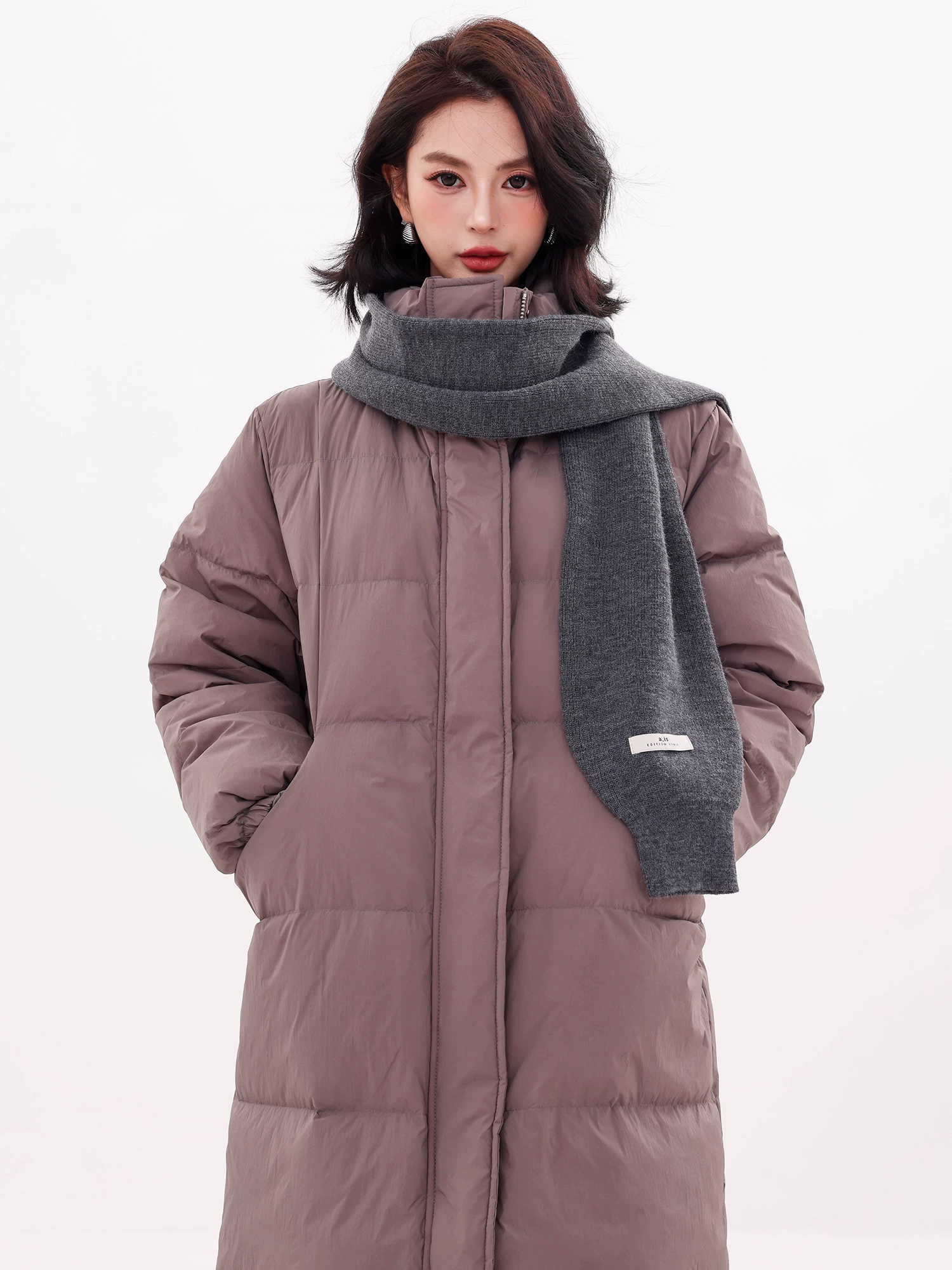 ABWLR Warm Diary - Áo khoác cổ đứng đơn giản phong cách Hàn Quốc nguyên bản dành cho nữ, dài vừa phải, dày dặn, ấm áp, áo khoác rộng rãi