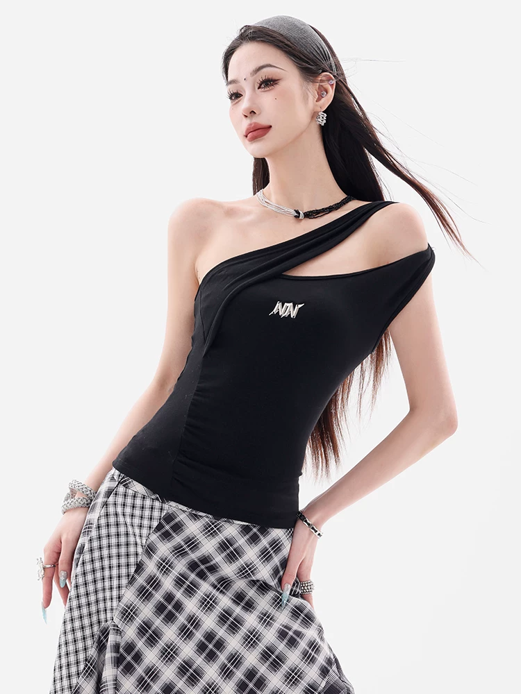 ABWEAR Modern City - Áo yếm không tay thiết kế dây đeo bất đối xứng nguyên bản dành cho nữ