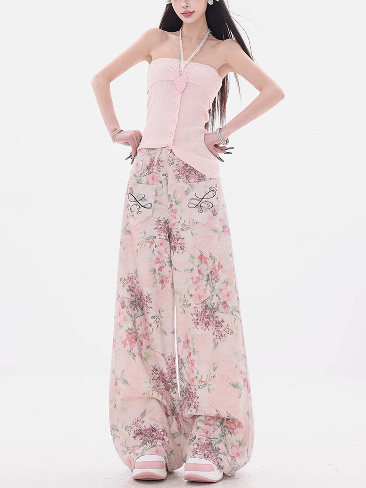 Quần ống đứng in họa tiết da báo mới màu hồng dopamine nguyên bản của ABWEAR mang lại cảm giác sang trọng, quần ống đứng dáng rộng thoải mái