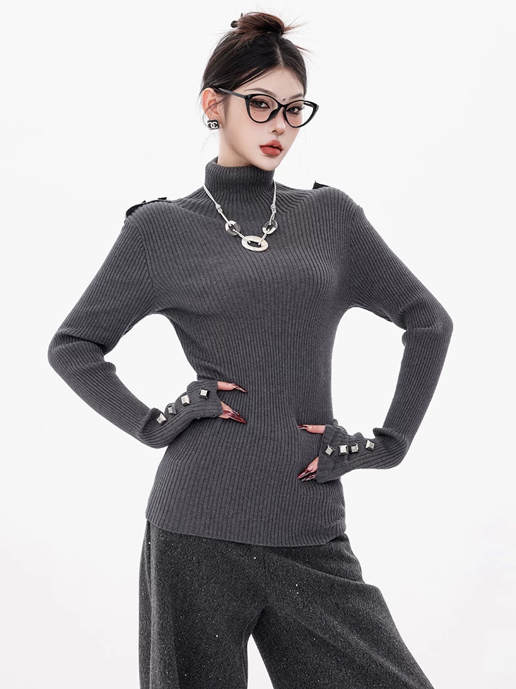 ABWEAR Silver Wing Hunter-Áo len dệt kim cổ tròn dài tay nguyên bản dành cho nữ mùa thu đông 2024 Áo thun ôm vừa vặn