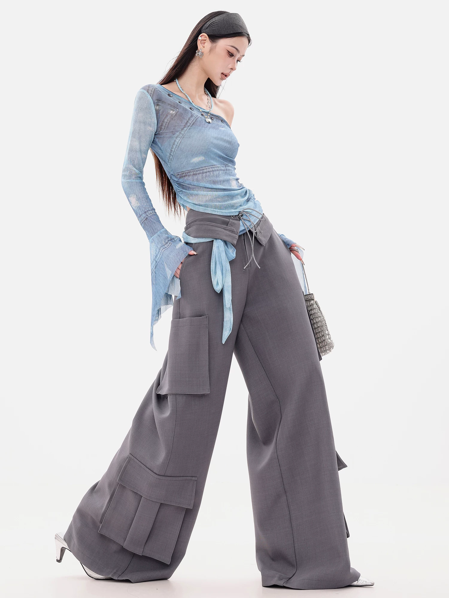 ABWEAR Phong cách Anh - Quần ống rộng buộc dây cao cấp phong cách Hàn Quốc nguyên bản dành cho nữ, quần công sở tôn dáng