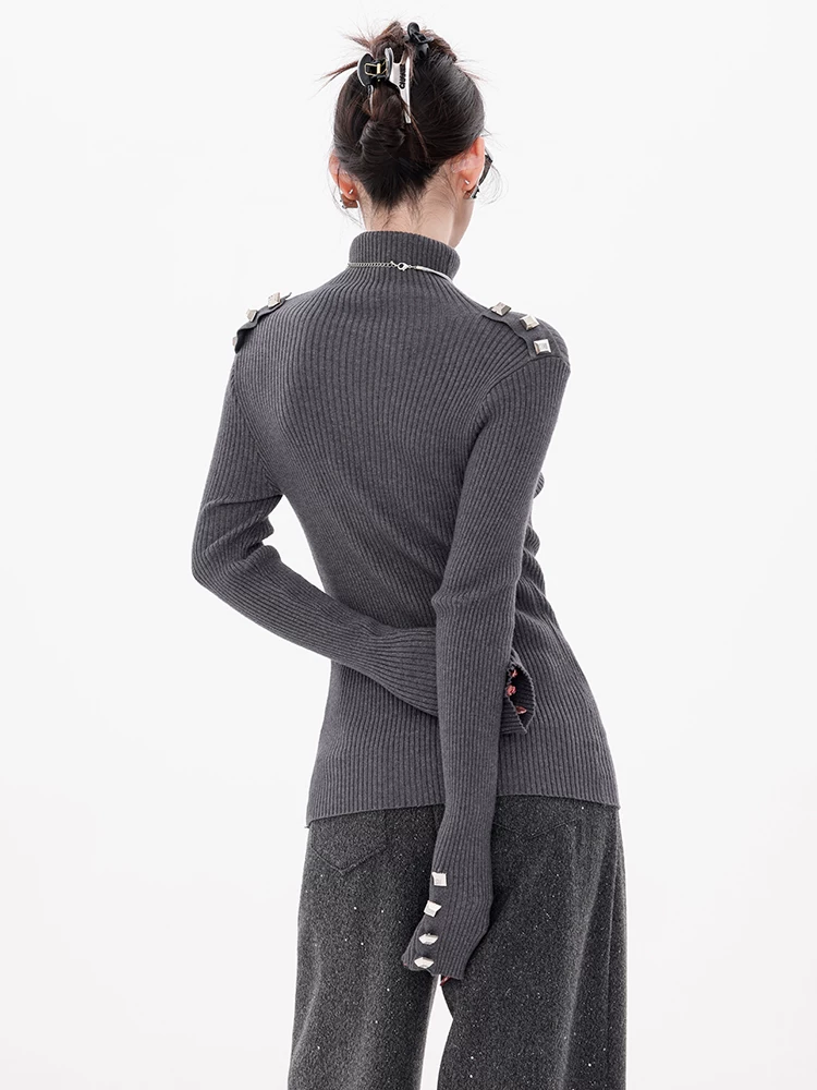 ABWEAR Silver Wing Hunter-Áo len dệt kim cổ tròn dài tay nguyên bản dành cho nữ mùa thu đông 2024 Áo thun ôm vừa vặn