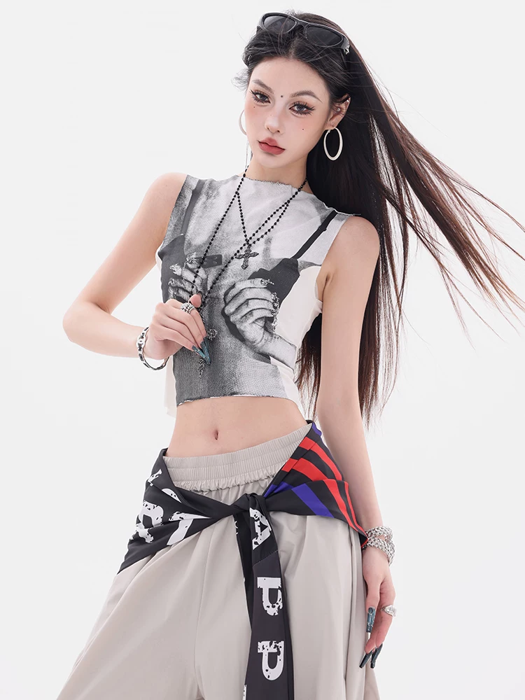 ABWEAR Rebel Aesthetics - Áo thun thiết kế in họa tiết độc đáo của Mỹ dành cho nữ, áo không tay thon gọn và đa năng