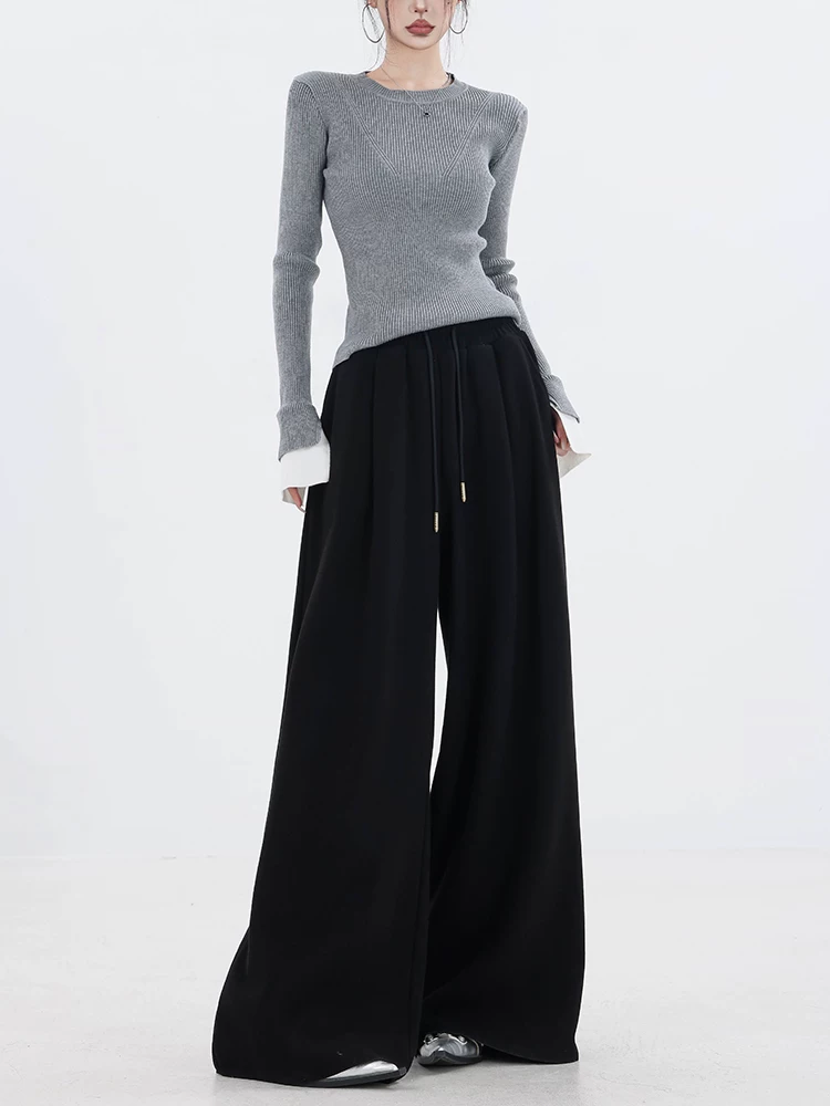 ABWEAR Comfort Guide - Quần ống rộng dày lót lông cừu mùa thu đông nguyên bản Quần thể thao nữ Quần ống rộng dáng rộng thường ngày