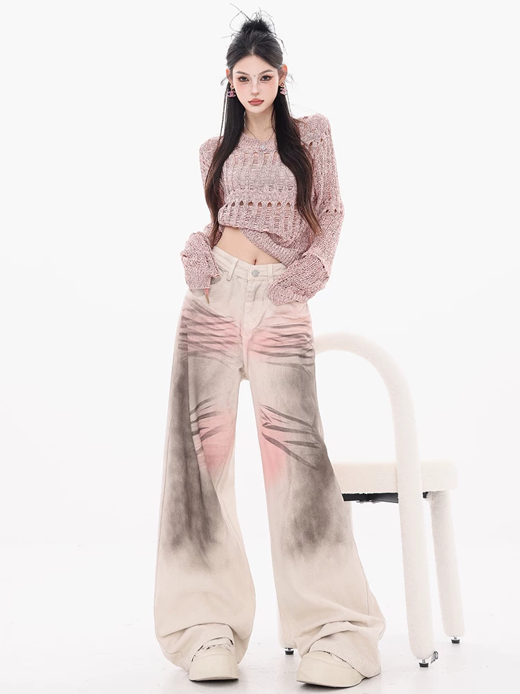 ABWEAR ra mắt - quần jean nữ kiểu Mỹ độc đáo với họa tiết bắn mực, quần ống rộng mới dành cho mùa xuân và mùa hè.