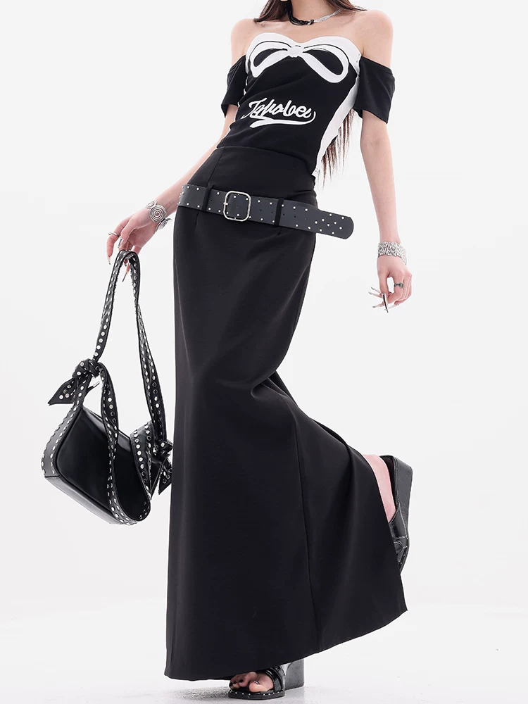 ABWEAR Modern Night - Váy thiết kế xẻ tà màu đen nguyên bản dành cho nữ, đa năng và tôn dáng, có thắt lưng Váy chữ A