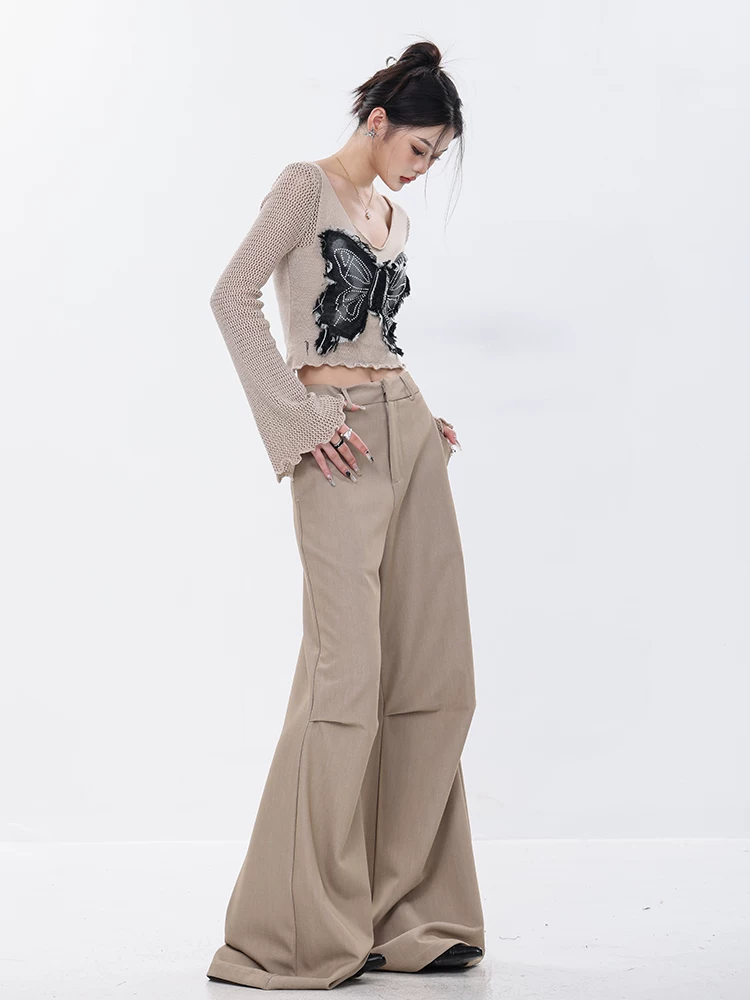 Quần âu ống rộng màu cà phê cao cấp ABWEAR chính hãng mùa xuân 2024, dáng rộng, chất liệu mềm mại, hơi xòe, kiểu dáng thoải mái.