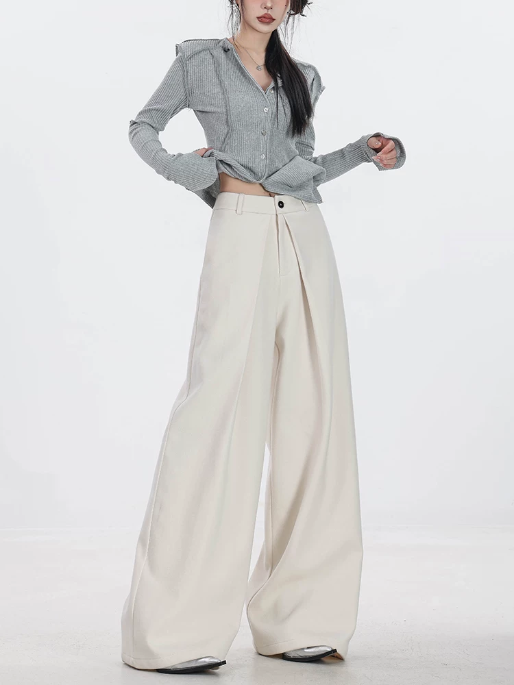 ABWEAR Urban Stroll - Quần ống rộng dày dặn bằng len Drapey nguyên bản dành cho nữ, Quần ống thẳng mùa thu đông, Quần thường ngày rộng rãi