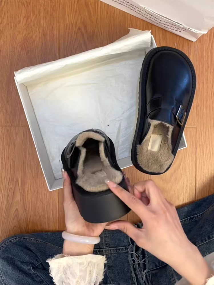 Phiên bản da cừu ~ Giày mules đế dày có lông cừu dành cho nữ, giày lông kiểu Birkenstock bằng da thật cổ điển.