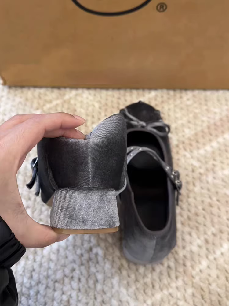 Phiên bản da cừu ~ Giày Mary Jane tăng chiều cao bằng nhung kiểu Pháp dành cho nữ, giày đơn có dây đeo mắt cá chân có nơ dễ thương, gót dày tăng chiều cao