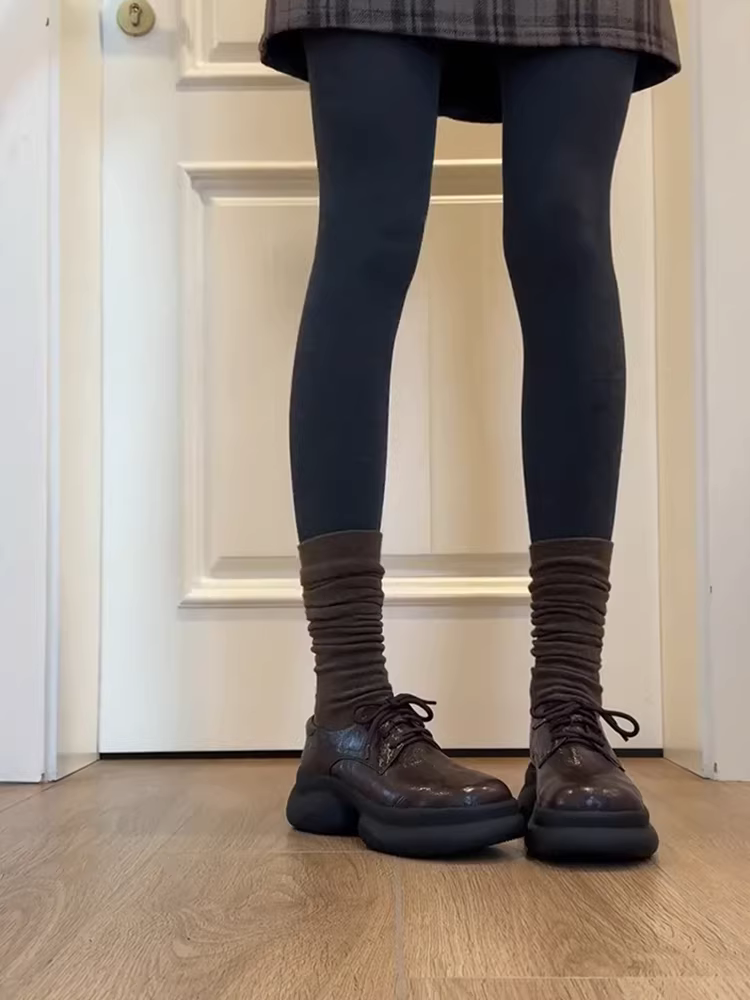 Phiên bản da bò ~ Giày lười buộc dây cổ sâu bằng da thật đế dày đơn giản dành cho phụ nữ nhỏ nhắn, giày da đế xuồng kiểu Pháp hợp thời trang.