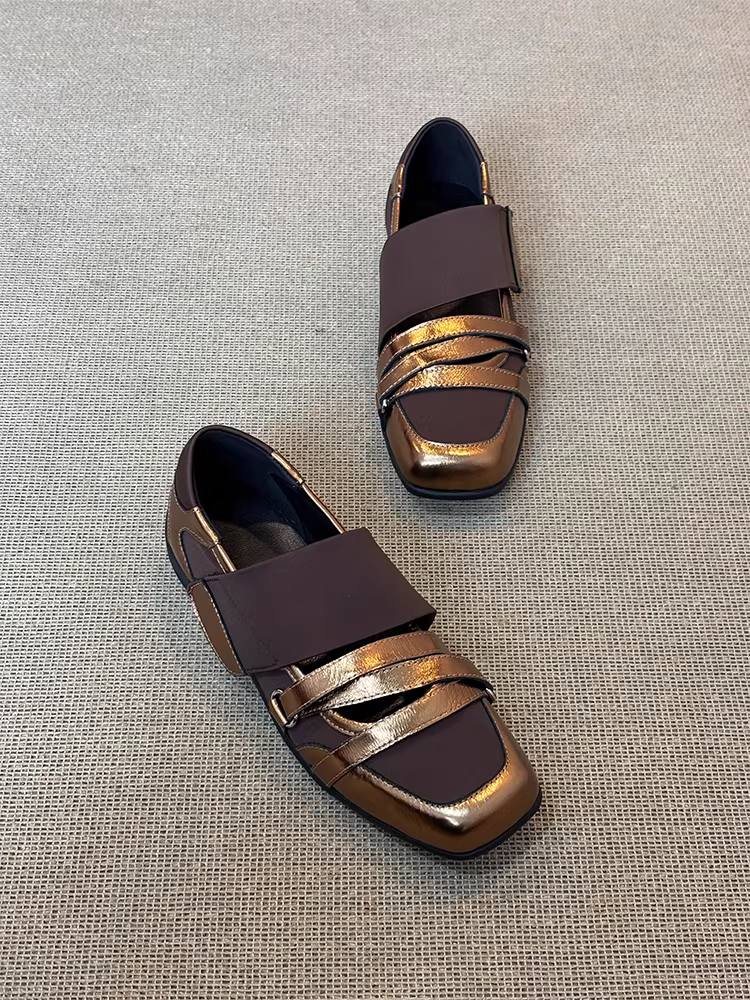 Phiên bản da cừu ~ Giày đế bằng Velcro phong cách múa ba lê kiểu Pháp dành cho nữ, giày mũi vuông bằng da thật thiết kế độc đáo kiểu Mary Jane