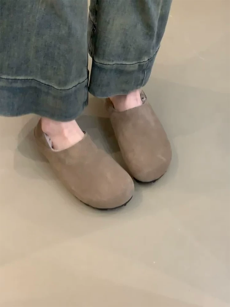 Phiên bản da cừu ~ Giày Birkenstock đa năng, siêu mềm, kiểu dáng cổ điển, thiết kế khoét sâu dành cho nữ, kiểu lười đi có lớp lót lông cừu giữ ấm và giày lông thú đa năng.