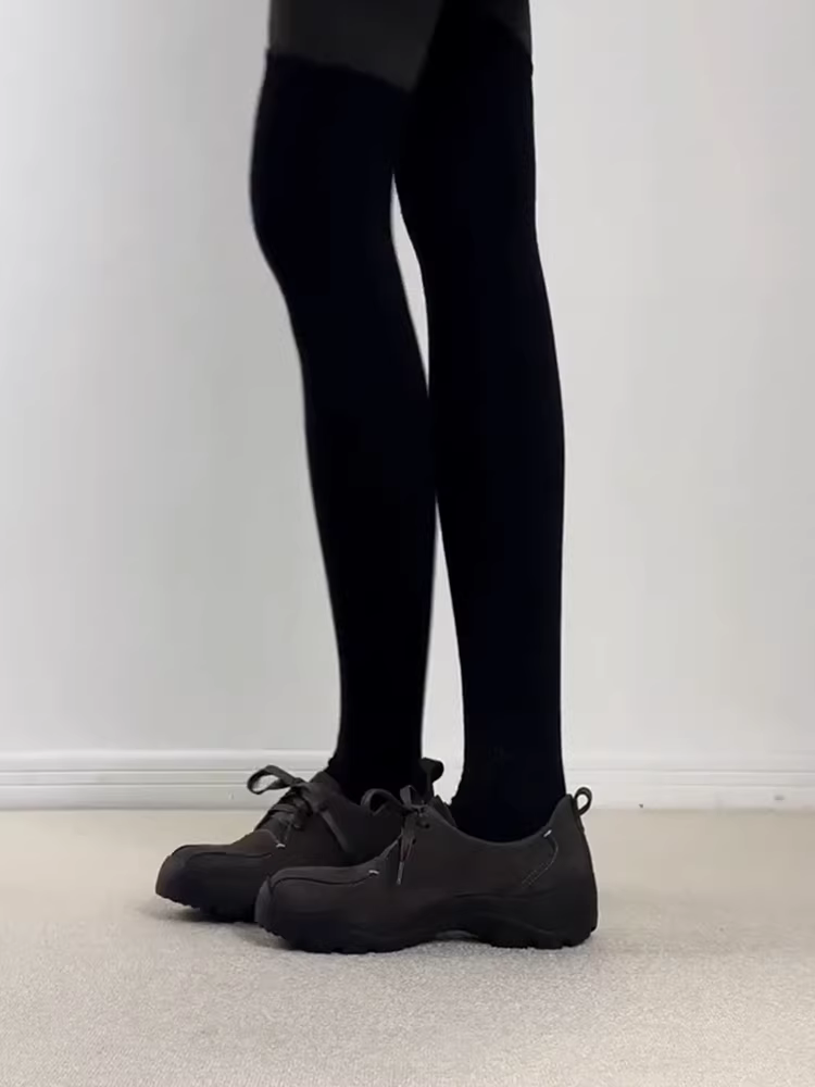 Phiên bản da cừu ~ Giày lười da thật đế dày kiểu cổ điển, mũi tròn, kiểu dáng giản dị dành cho nữ, giày da buộc dây đa năng, kiểu dáng sâu