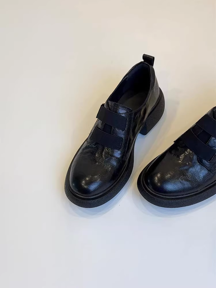 Phiên bản da cừu ~ Giày lười đế dày kiểu Anh dành cho nữ, giày da thật kiểu dáng thoải mái, gót dày, êm ái, giày da nhỏ gọn.