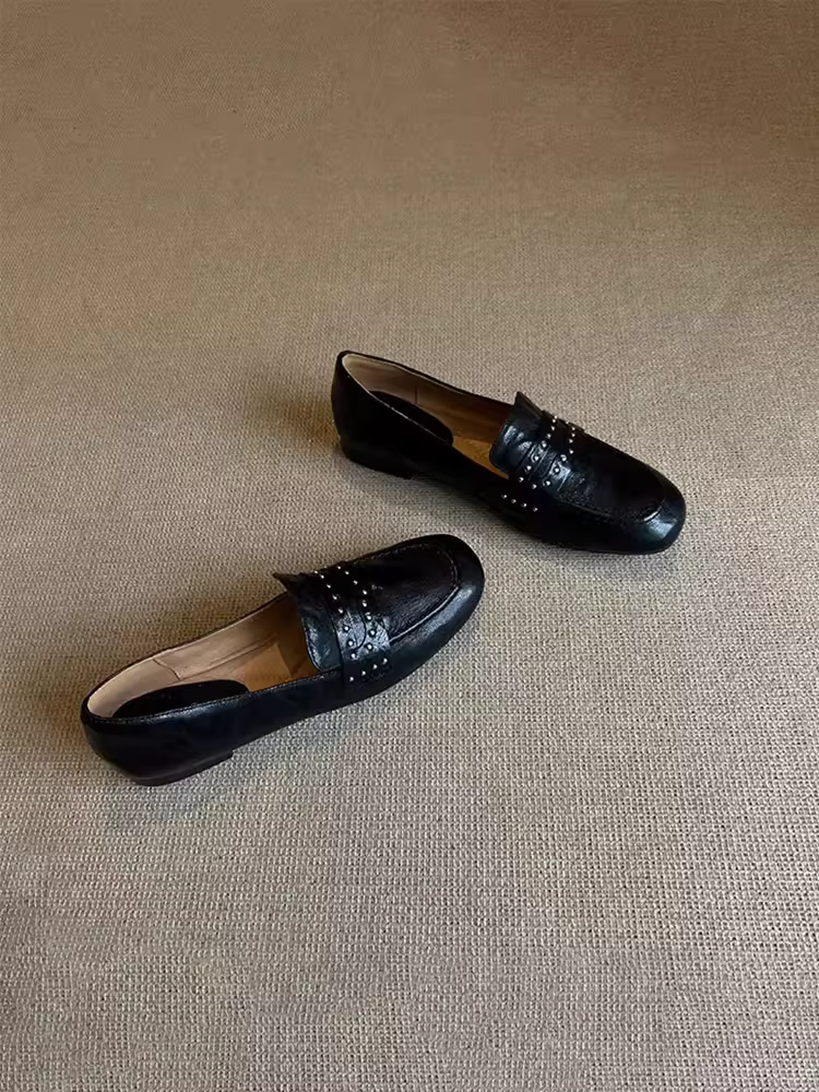 Phiên bản da cừu ~ giày lười màu trắng dành cho nữ, giày da nhỏ kiểu Anh, giày lười kiểu lười, giày đế bằng đi làm bằng da thật