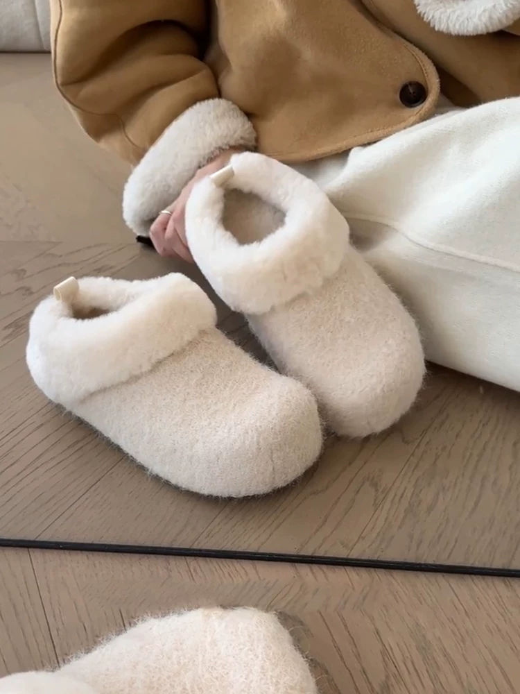 Phiên bản da cừu ~ Giày lười kiểu Birkenstock mềm mại, ấm áp, kiểu dáng mới dành cho nữ, giày lười đế dày dành cho phụ nữ nhỏ nhắn, giày mũi kín.