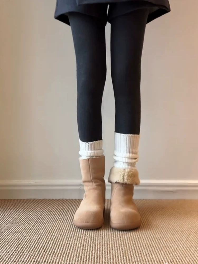 Phiên bản da bò ~ Giày bốt cotton Birkenstock dành cho nữ, da lộn đơn giản, có thể mang hai chiều, lót lông cừu, đế dày, đa năng, giày đi tuyết khí chất.