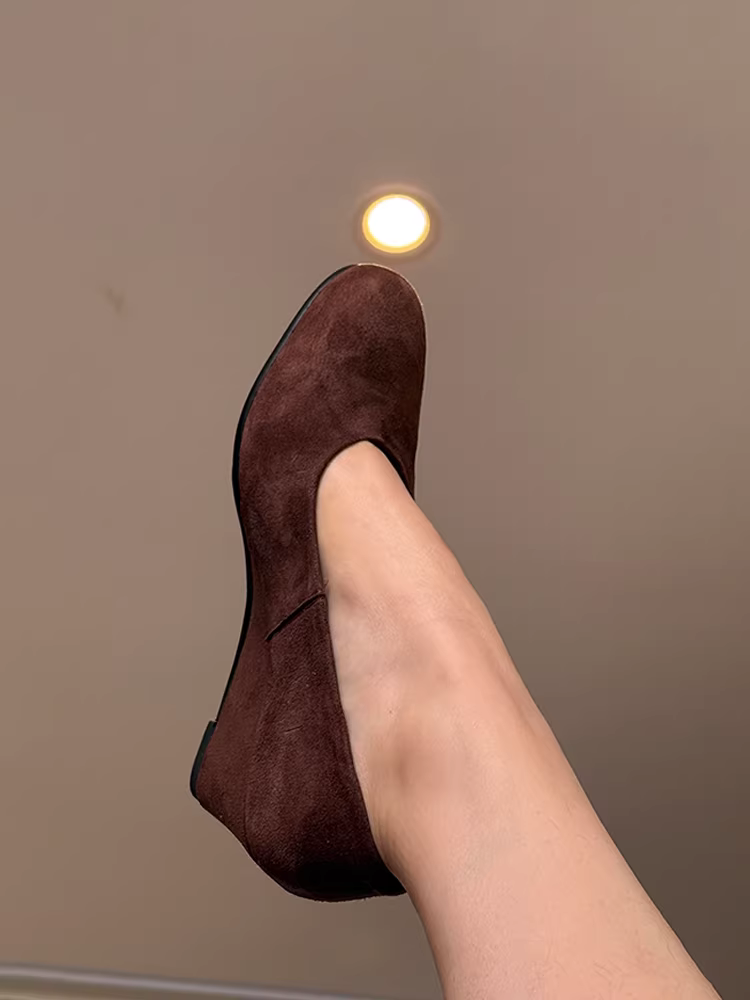 Phiên bản da cừu ~ Giày da lộn cổ điển tối giản dành cho nữ, giày cao gót đế xuồng thanh lịch, mũi tròn nông, giày đi làm hàng ngày thời trang