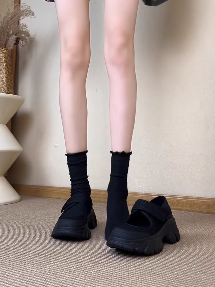 Phiên bản da cừu ~ Giày thể thao miệng nông bằng da thật có khóa dán kiểu cổ điển dành cho nữ, giày đế dày đa năng kiểu Mary Jane